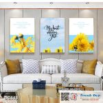 Bộ 3 tranh canvas treo tường Decor Tranh quotes bầu trời và cúc vàng - DC443