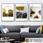 Bộ 3 tranh canvas treo tường Decor Tranh quotes cao ốc tone vàng - DC458