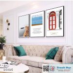 Bộ 3 tranh canvas treo tường Decor Tranh quotes Bờ biển và cửa sổ - DC495