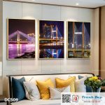 Bộ 3 tranh canvas treo tường Decor Cầu dây văng về đêm - DC509